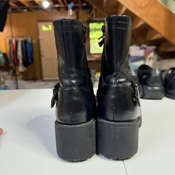 No Boundaries Boots Womens 7 Black Biker Chunky VTG Y2K 90s Moto Pleather Combat - Picture 6 of 11